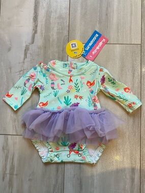 NWT RuffleButts Colorful Mermaid Princess Tulle Rash-guard Swimsuit girls 0-3M